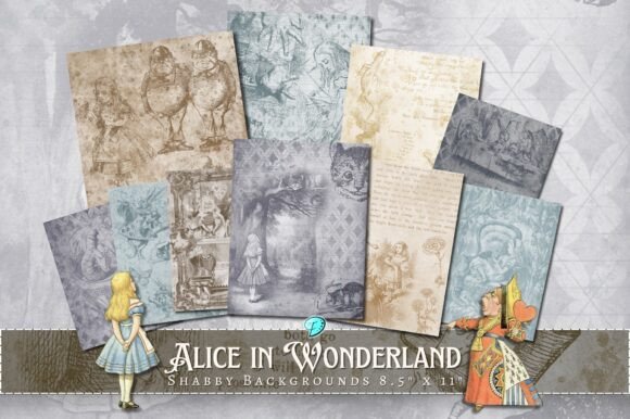Alice in Wonderland Shabby Backgrounds: Whimsical Digital Papers