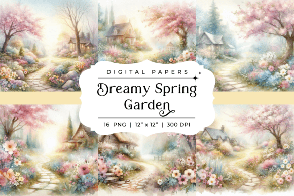 Dreamy Spring Garden Backgrounds: A Digital Watercolor Escape