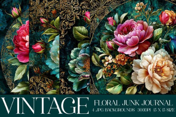 Elegant Junk Journal Floral Backgrounds for Digital Crafts
