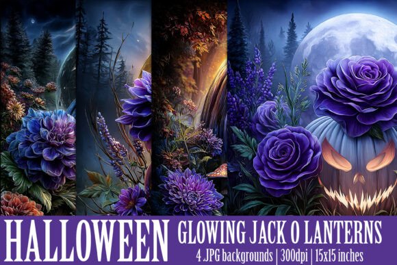 Halloween Glowing Pumpkin Backgrounds: Fantasy Mushroom Magic