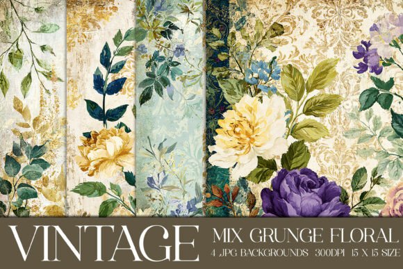 Timeless Textures: The Art of Vintage Grunge Floral Backgrounds, S20