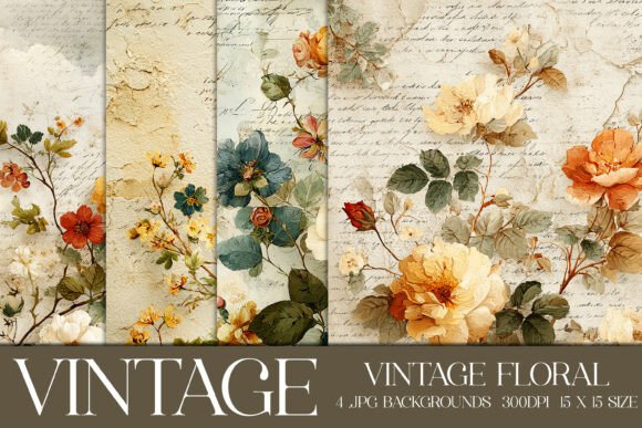 Vintage Floral Backgrounds, S7: Warm Patchwork Textures