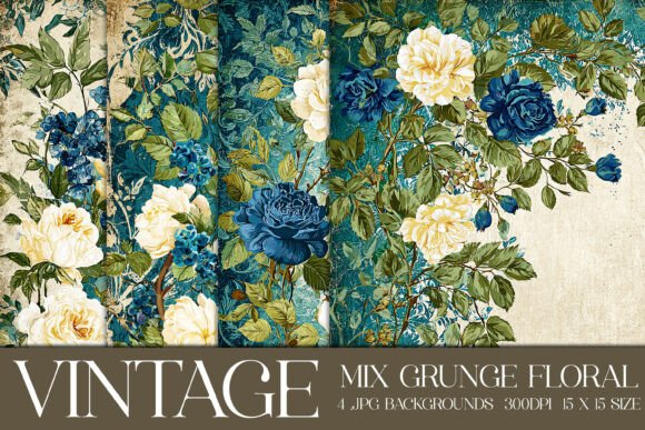 Vintage Grunge Floral Backgrounds, S15: A Designer's Asset