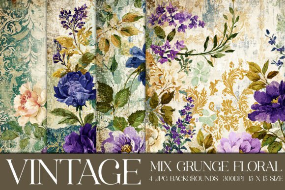 Vintage Grunge Floral Backgrounds, S4: A Designer's Texture Toolkit