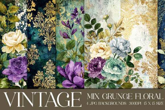 Vintage Grunge Floral Backgrounds, S6: A Designer's Patchwork Palette